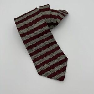 Vintage Brooks Brothers Black Burgundy Cream Silk Striped Tie Hand Made Classic